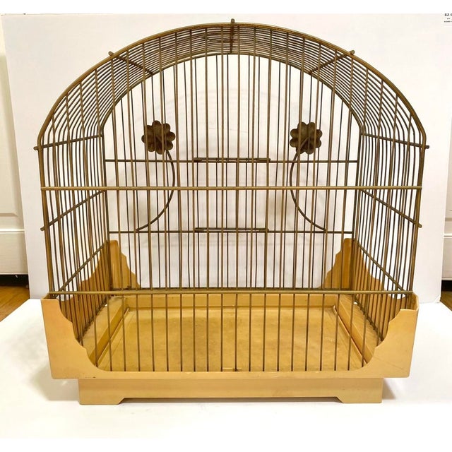 1950s Vintage 1950s Hollywood Regency Gold Metal Bird Cage With Floral Accents For Sale - Image 5 of 10