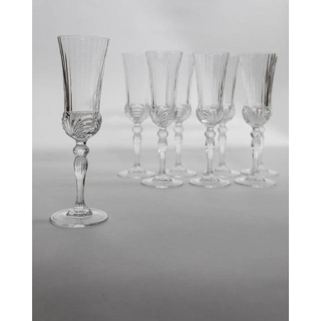 Glass Vintage Italian Melodia Champagne Glasses in Cut Crystal, 1980s, Set of 8 For Sale - Image 7 of 11
