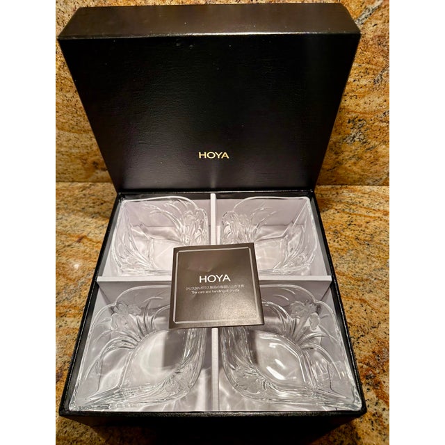 1980s Hoya Crystal Japan Floral Pattern Set of 4 Bowls-Original Box-Model Nyb986au For Sale - Image 10 of 12