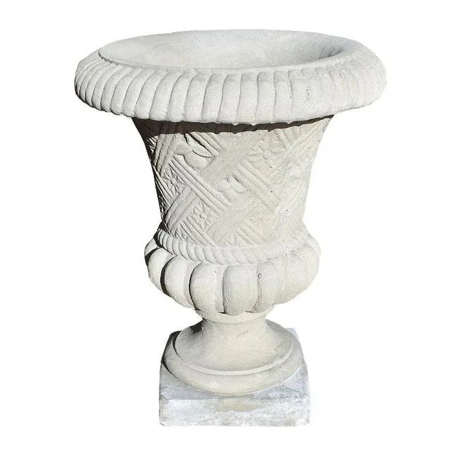 Round Fluted Concrete Basket Weave Garden Planters a Pair Chairish