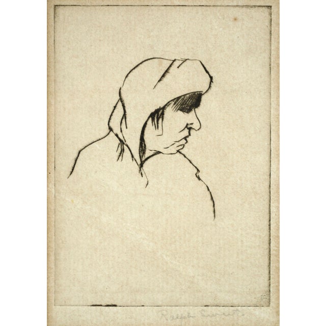 Early 20th Century Miniature Etching, Portrait of an Old Woman by Ralph Sweet Compelling early 20th century small-scale...