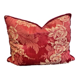 Red Floral Velvet Down-Filled Pillow With Brush Fringe For Sale