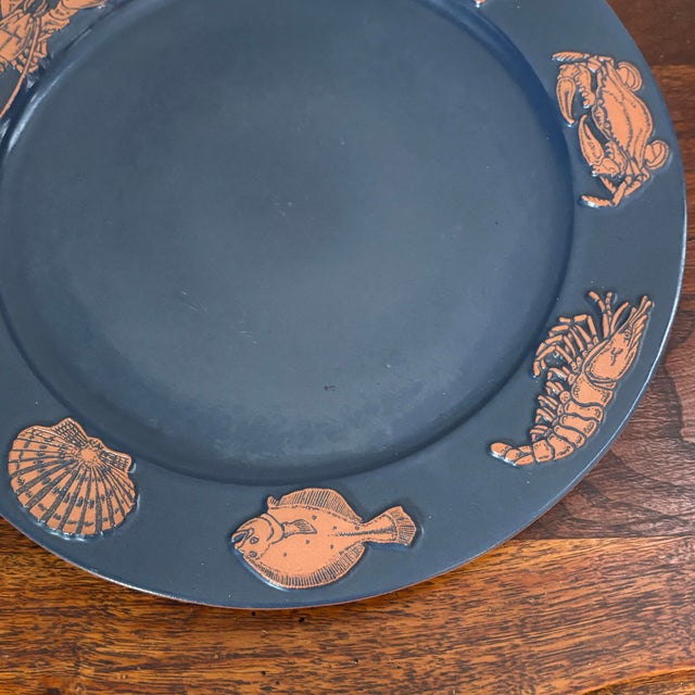 Navy Blue 1980s Frankoma Earthenware Seafood Serving Plate and Bowl For Sale - Image 8 of 12