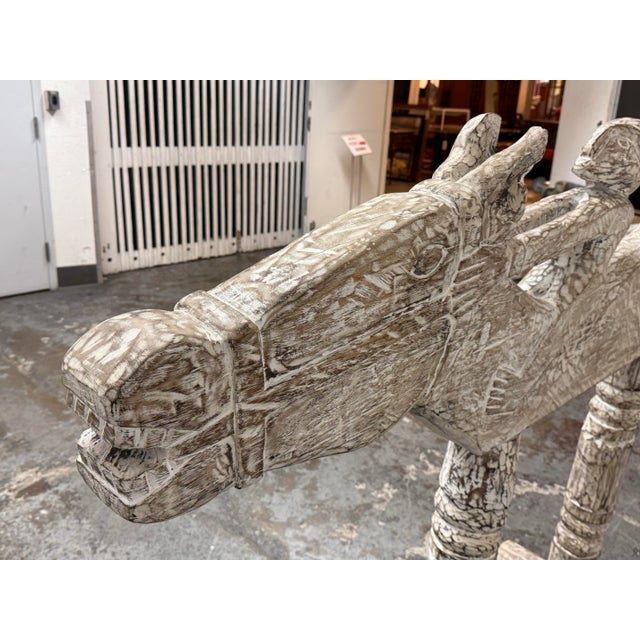 Balinese Hand-Carved Solid Wood Horse + Rider Sculpture Vintage For Sale - Image 9 of 12