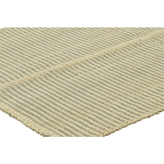 Rug & Kilim’s Contemporary Kilim With Textural Cream White and Gray Stripes For Sale In New York - Image 6 of 7