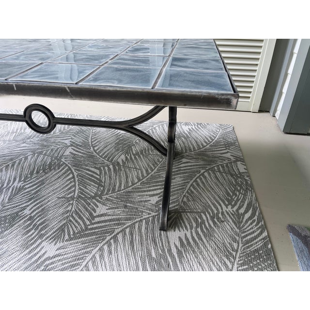 Contemporary Slate Blue Heavy Iron Indoor/Outdoor Tile Top Conversation Cocktail Table For Sale - Image 3 of 6