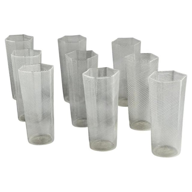 Vintage Reticello Glasses by Carlo Scarpa for Venini, 1938, Set of 9 For Sale - Image 13 of 13