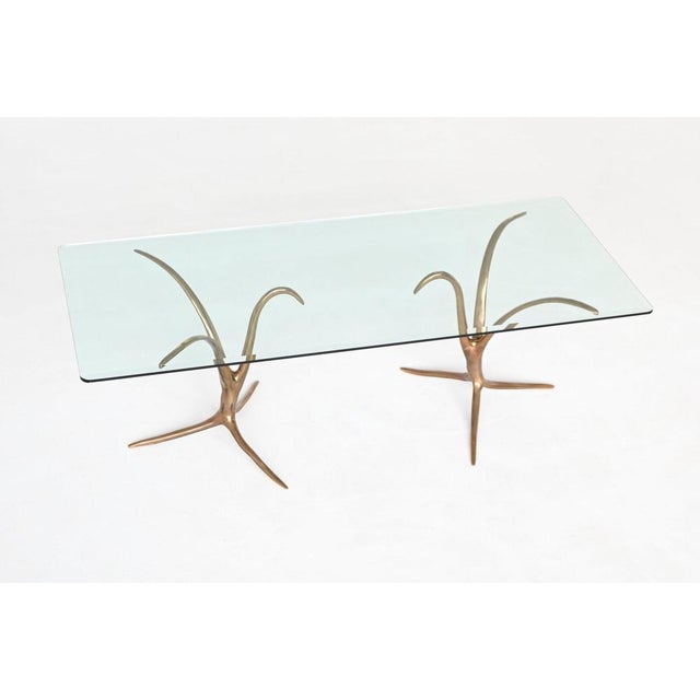 Mid-Century Modern Sculptural Dining Table in Bronze and Glass, Belgium, 1970 For Sale - Image 3 of 18