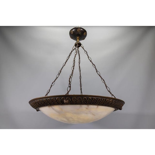 Large Art Deco Eight-Light Alabaster and Bronze Chandelier, 1920s For Sale - Image 12 of 18