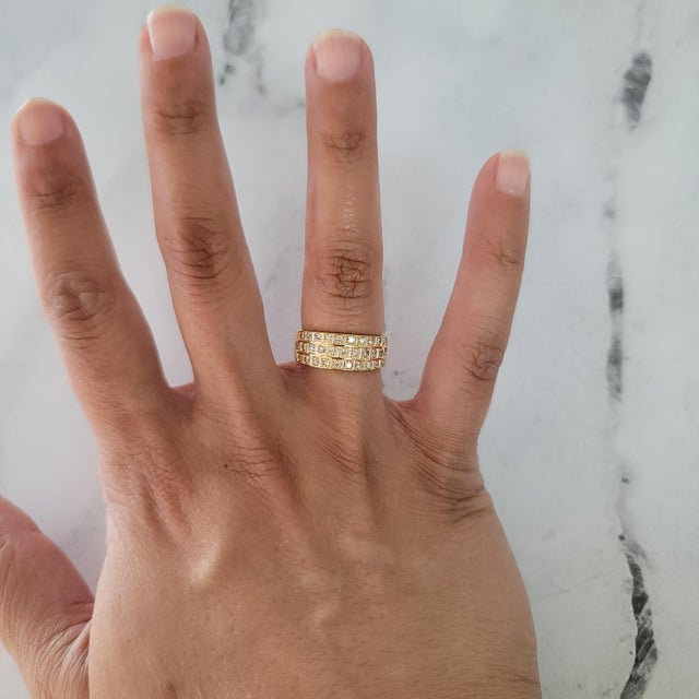 Contemporary Three Row Diamond Wedding Band .50cttw 14k Yellow Gold, Size 5 For Sale - Image 3 of 6