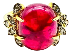 Bochic "Orient" Vintage African Ruby & Diamond Ring Set In 18K Yellow Gold