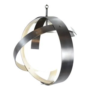 1970s Vintage Custom Made Steel Strips and White Globe Hanging Ceiling Pendant Lamp
