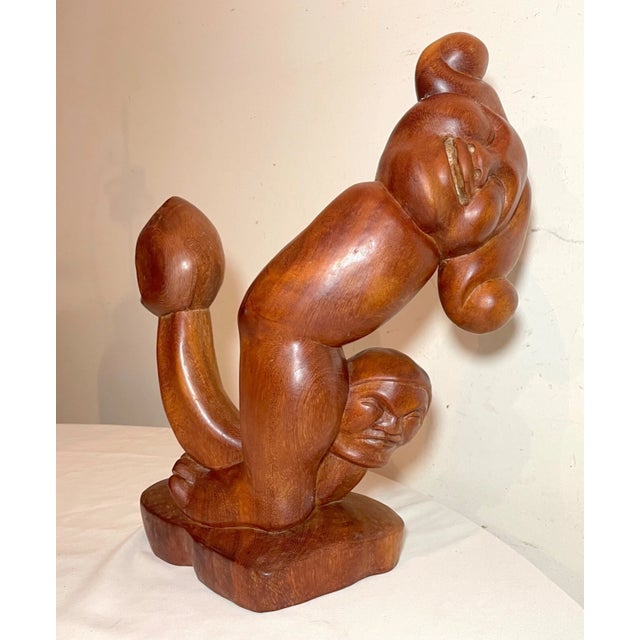 Vintage Hand Carved Modernist Contemporary Wood Figural Sculpture Statue Art For Sale - Image 4 of 14