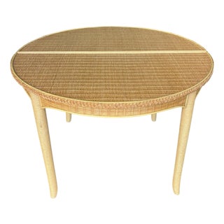 Vintage 1980s Coastal Rattan Round Dining Table in the Style of Henry Link For Sale