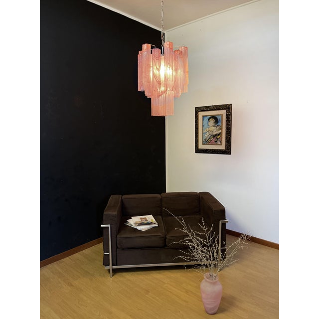 Vintage Glass Tube Chandelier with 30 Albaster Pink Glasses, 1990s For Sale - Image 9 of 18