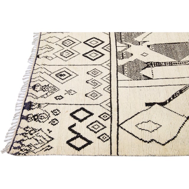 Modern Tribal Moroccan Style Handmade Beige Wool Rug For Sale - Image 4 of 11