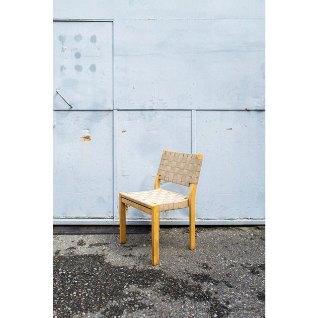 Chairs with curved birch wood structure, seat and back in linen. Model 661 Designer Alvar Aalto Artek production 70s...