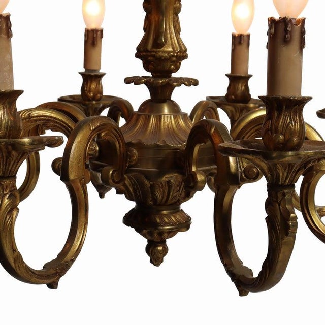 French Antique French Louis XIV Gilt Bronze 8 Light Chandelier C1900 For Sale - Image 3 of 10