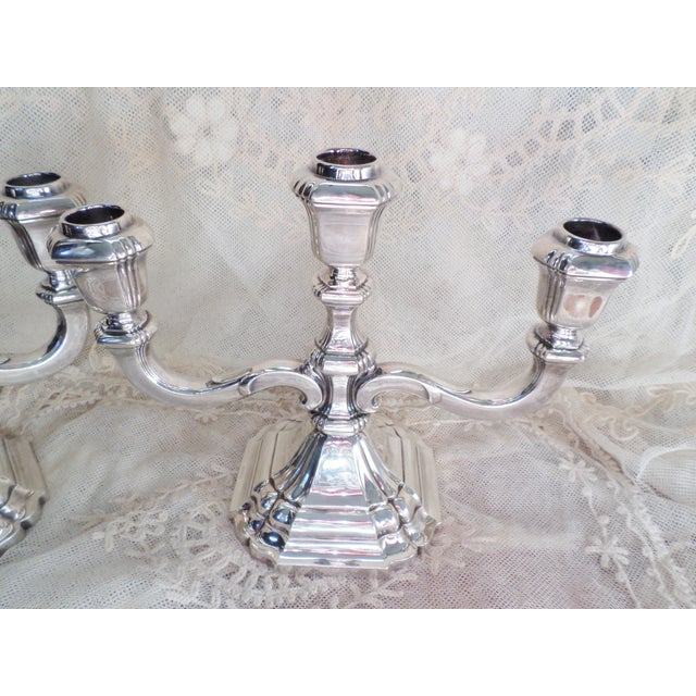 1920s Antique Jakob Grimminger Sterling Silver Art Deco Three-Tiered Candelabras - A Pair For Sale - Image 5 of 11