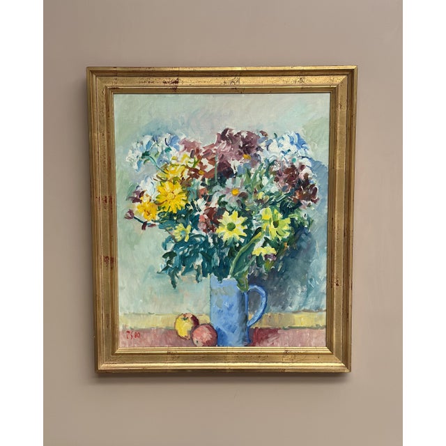 Jan Sonne, Still Life with Flowers in Vase, 1980, Oil on Canvas, Framed For Sale - Image 16 of 18