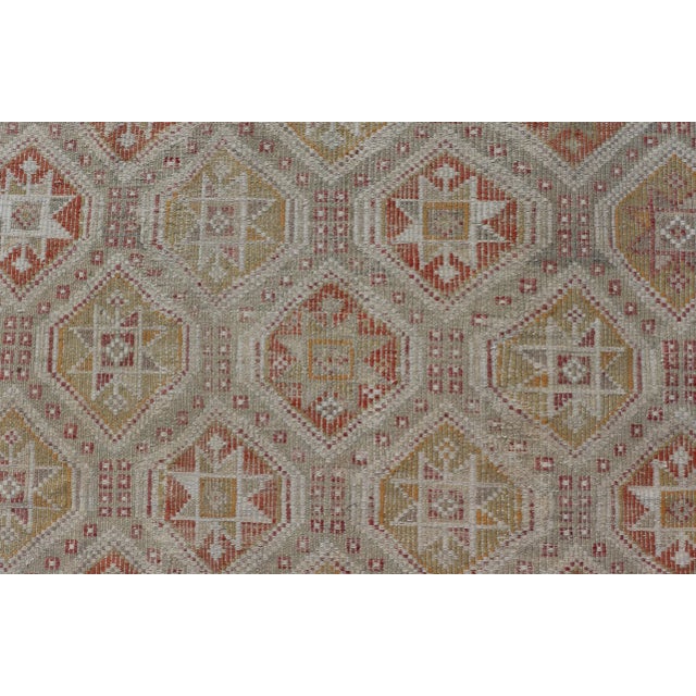 Orange Turkish Vintage Kilim With All-Over Diamond Design With Orange & Yellow For Sale - Image 8 of 12