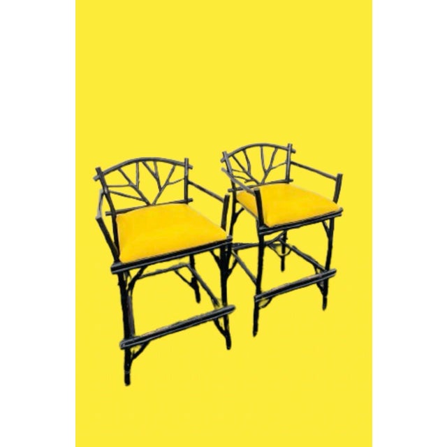 Vintage Set of 2 Faux Bois Bamboo Barstools For Sale In Miami - Image 6 of 10