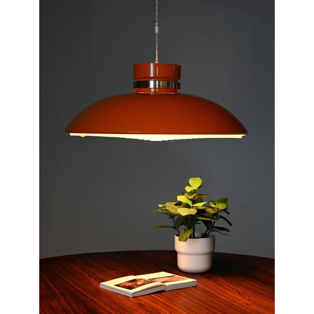 Scandinavian Pendant Lamp in Orange Plastic, 1960s For Sale - Image 4 of 9