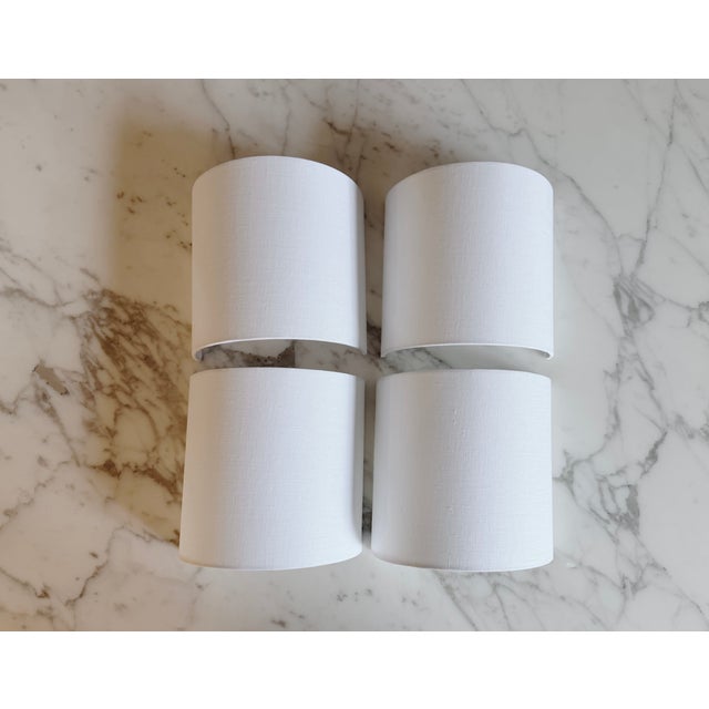 Metal Pair of Urban Electric Large Nickel Bit Sconces With Linen Shades For Sale - Image 7 of 10