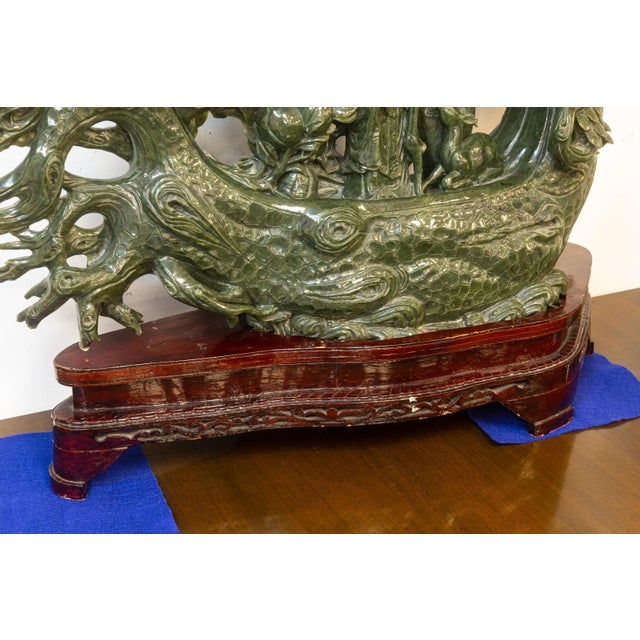 Chinese Carved Jade Sculpture With Shou Lao, Deer, and Dragon Base 36” For Sale In Detroit - Image 6 of 6