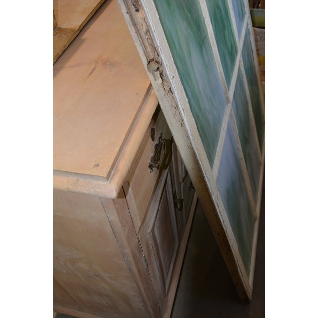 Vintage Large Green Blue & White Slag Glass 6 Pane Window Panel From Va Church For Sale - Image 15 of 18