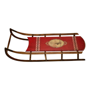 Outstanding Late 19th Century Antique American Hand Painted Steam Bent Oak Childs Snow Sled