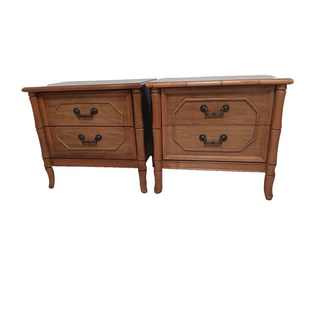 1980s Broyhill Hollywood Regency Nightstand 2 Drawer Set of 2 For Sale - Image 11 of 12