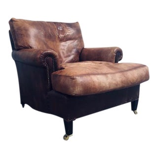George Smith Signature Large Short Scroll Arm Leather Chair For Sale