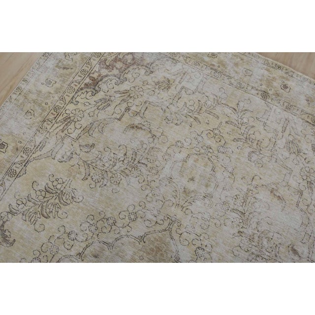 Textile Tabriz Rug 6’6” X 9’9” Beige Wool Vintage Distressed Hand-Knotted Carpet For Sale - Image 7 of 15