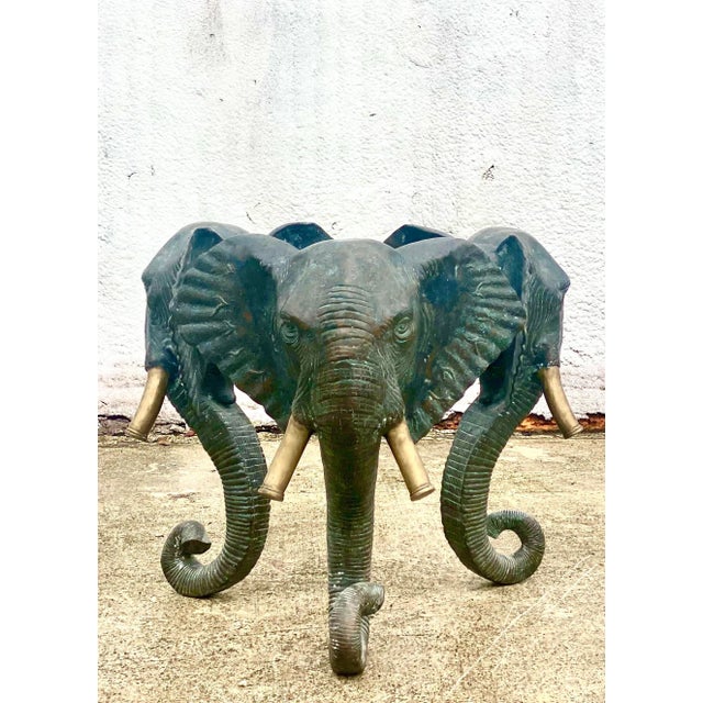 Metal Vintage Regency Solid Bronze Elephant Center Table Pedestal For Sale - Image 7 of 9
