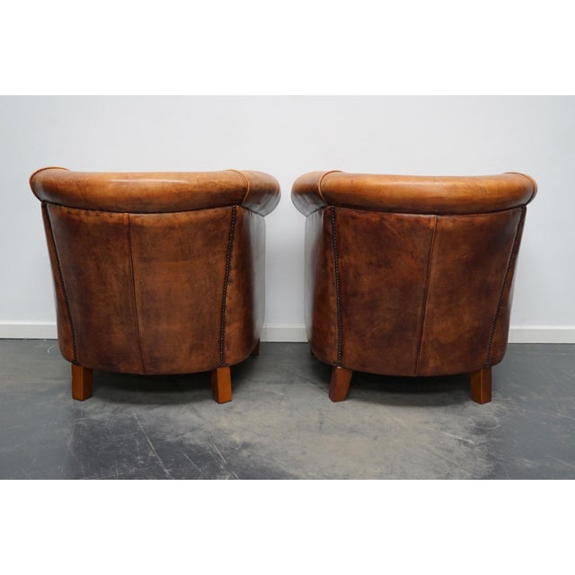 Vintage Dutch Cognac Leather Club Chairs, Set of 2 For Sale - Image 9 of 18