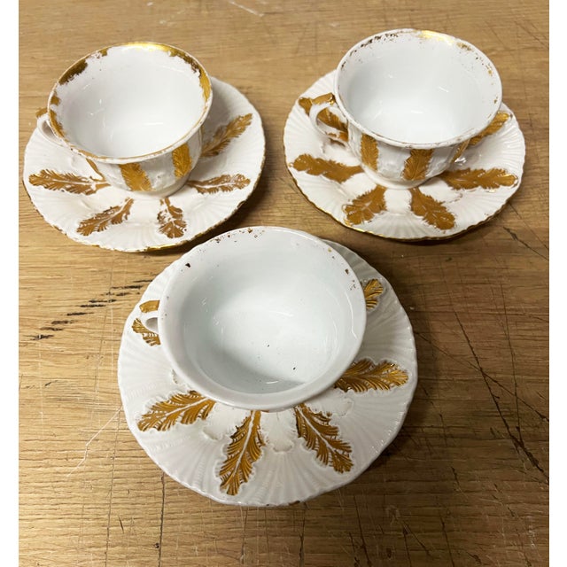 Baroque Antique Meissen Acanthus Leaf Espress Demi Tesse 3 Cups/Saucer Sets - 9pcs For Sale - Image 3 of 5