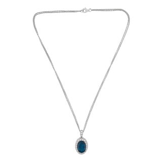 Vintage Italian Topaz Diamond 18k White Gold Pendant Necklace For Sale