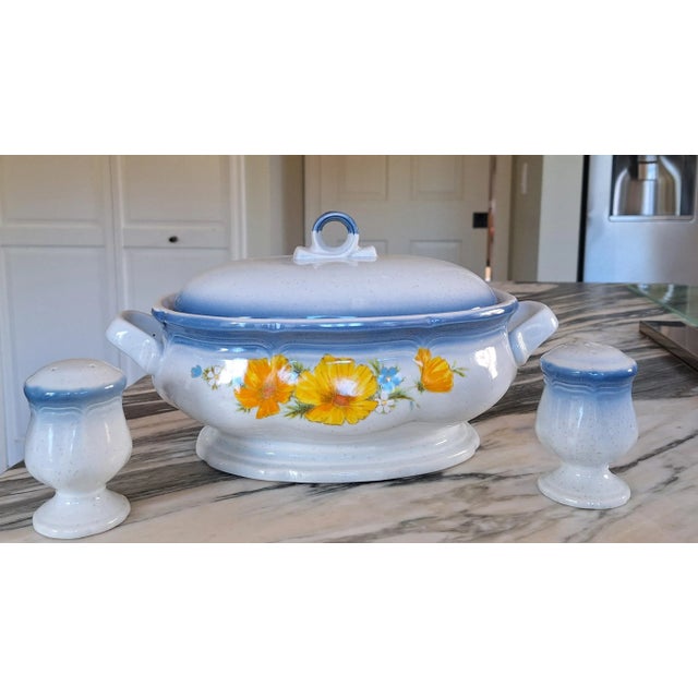 French Country MOS251970's Mikasa Country Club Amy Pattern Covered Casserole With Salt & Pepper - A Trio For Sale - Image 3 of 7