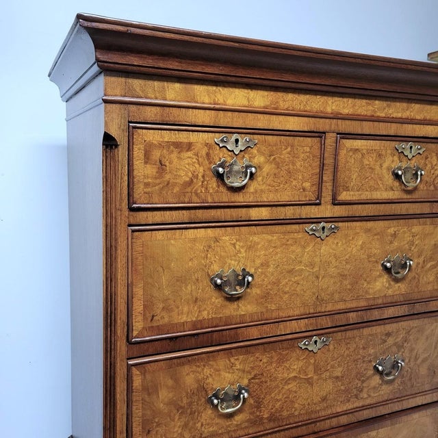 English Georgian Revival Burl Elm Wood Tall Chest With Slide, C. 1900–1920 For Sale - Image 11 of 13