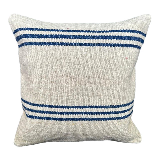 Turkish Hemp Pillow Cushion Natural Beige Blue Cushion Cover 20x20 For Sale