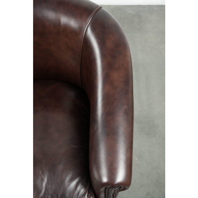 English-Style Dark Cowhide Club Armchairs, Set of 2 For Sale - Image 9 of 15