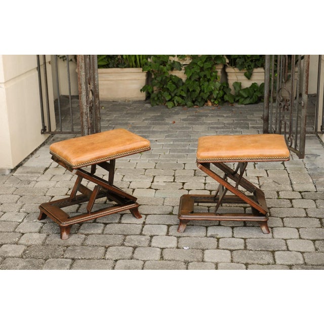 Pair of English Wooden Metamorphic Footstools with Leather Tops, circa 1860 For Sale - Image 4 of 12