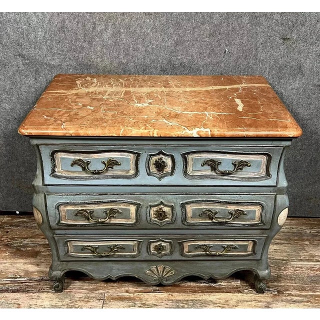 Wood Louis XV Style Painted Bombé Commode with Marble Top, Late 19th Century For Sale - Image 7 of 8