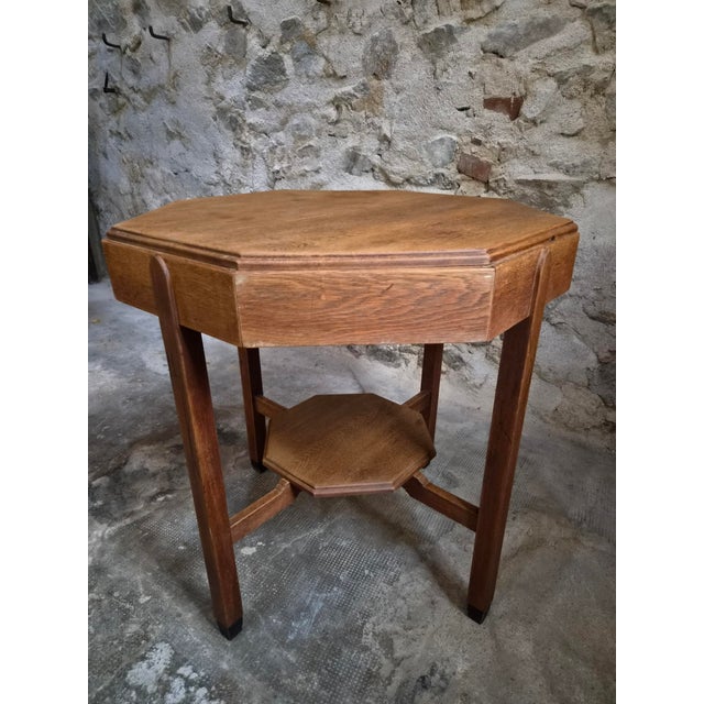 Antique Art Deco Amsterdam School Oak Side Table, 1935 For Sale - Image 16 of 17