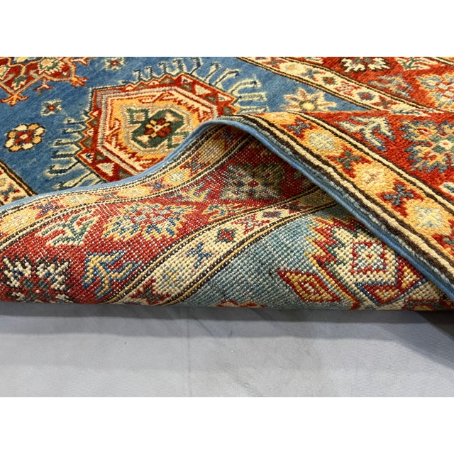 Blue and Rust Red Kazak Wool Runner Rug, Tribal Hallway Rug, 2'6" X 10'6" For Sale - Image 17 of 17