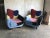 Blue Set of Mid-Century Armchairs in Multicoloured Fabric with Black Painted Legs For Sale - Image 8 of 8