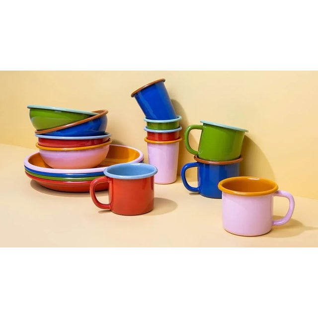 American The Get Out x CCH Enamelware 12 oz. Mugs in Blue & Brown - Set of 4 For Sale - Image 3 of 4
