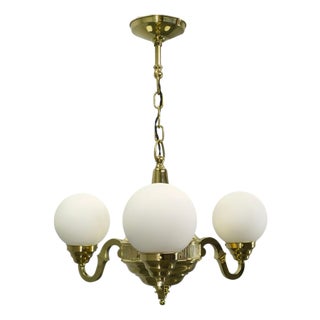 Czech Neo-Baroque Brass Chandelier with Opaline Glass Globes, 1930s For Sale