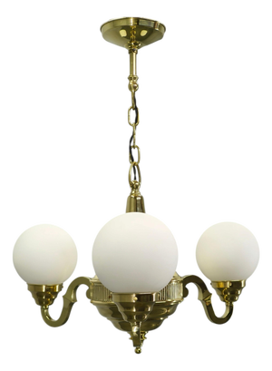 Czech Neo-Baroque Brass Chandelier with Opaline Glass Globes, 1930s